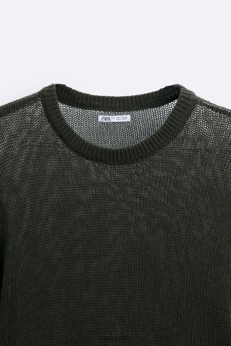 Zara hombres suéter con textura abierta BDP8J1037 ropa caqui oscuro