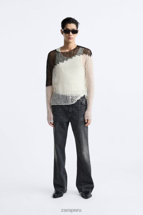 Zara hombres suéter estructurado con punto caído BDP8J1036 ropa negro