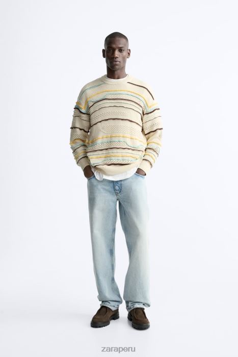 Zara hombres suéter texturizado a rayas BDP8J1031 ropa crudo