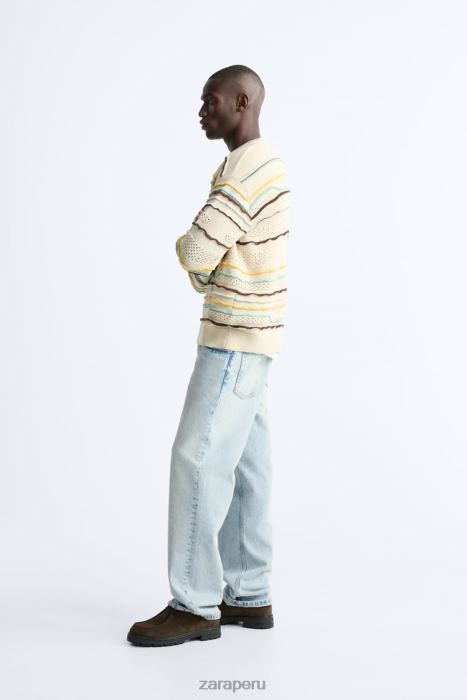 Zara hombres suéter texturizado a rayas BDP8J1031 ropa crudo