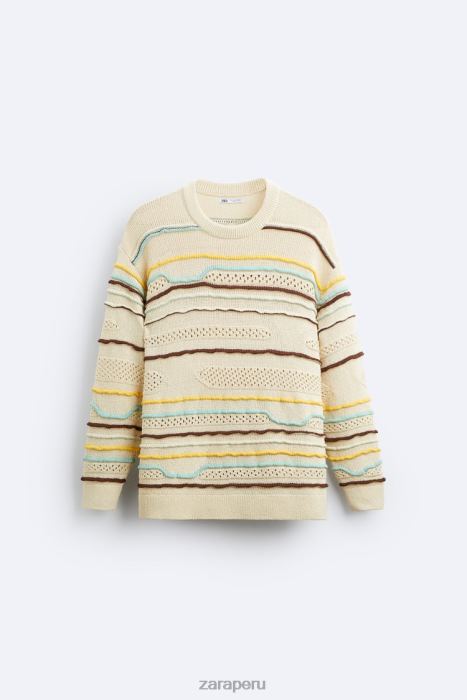 Zara hombres suéter texturizado a rayas BDP8J1031 ropa crudo