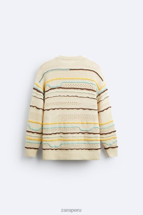 Zara hombres suéter texturizado a rayas BDP8J1031 ropa crudo