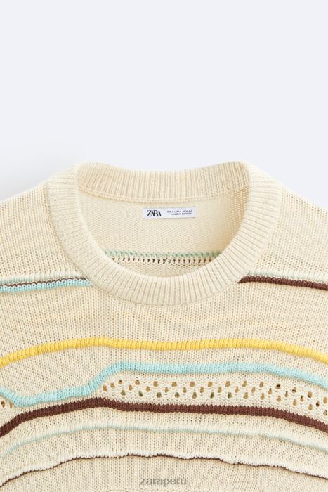 Zara hombres suéter texturizado a rayas BDP8J1031 ropa crudo