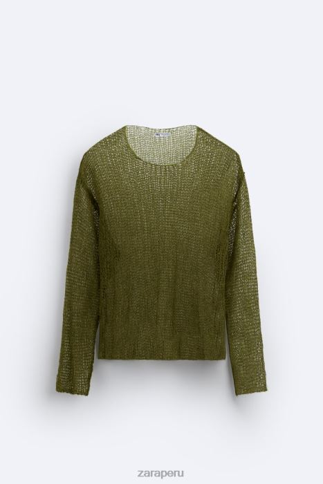 Zara hombres suéter texturizado de malla BDP8J1035 ropa verde