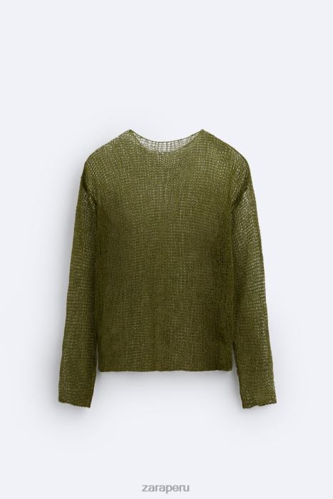Zara hombres suéter texturizado de malla BDP8J1035 ropa verde