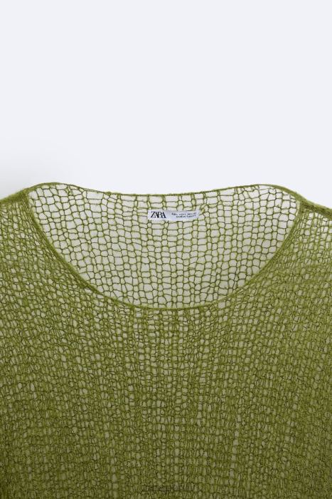 Zara hombres suéter texturizado de malla BDP8J1035 ropa verde