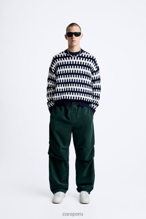 Zara hombres suéter texturizado en jacquard BDP8J1028 ropa Azul marino