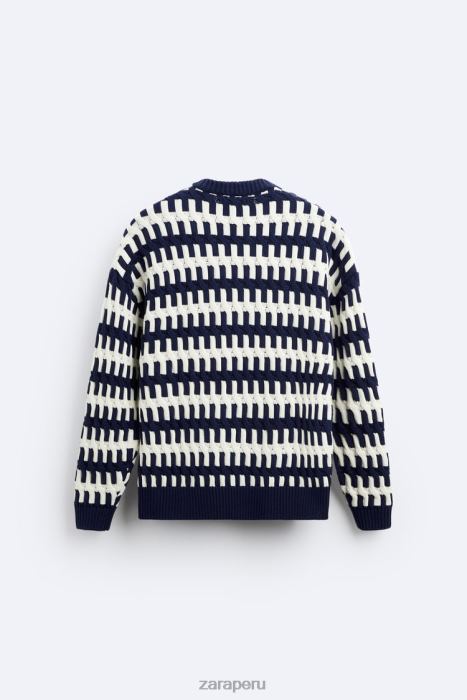 Zara hombres suéter texturizado en jacquard BDP8J1028 ropa Azul marino