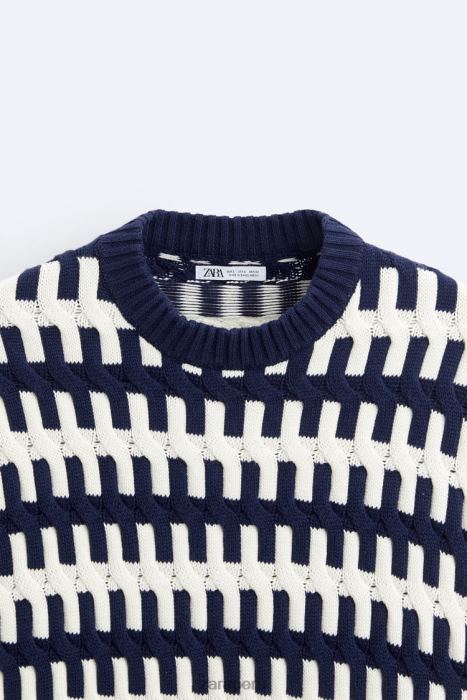 Zara hombres suéter texturizado en jacquard BDP8J1028 ropa Azul marino