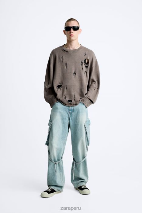 Zara hombres suéter texturizado roto BDP8J1029 ropa piedra