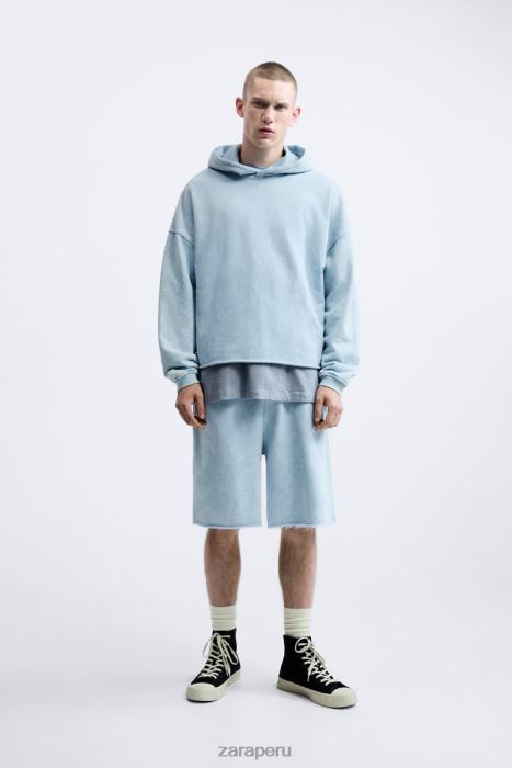 Zara hombres pantalones cortos tipo jogging lavados BDP8J1084 ropa azul blanco