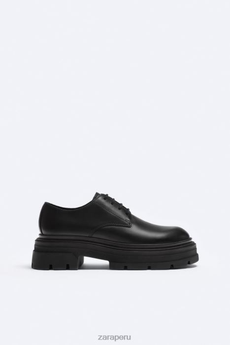Zara hombres Zapatos derby de piel con suela gruesa - edición limitada BDP8J1261 calzado negro