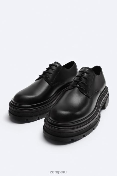 Zara hombres Zapatos derby de piel con suela gruesa - edición limitada BDP8J1261 calzado negro