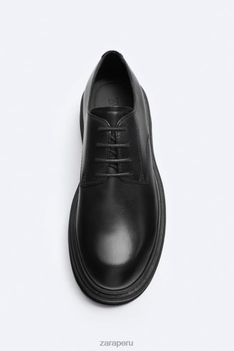 Zara hombres Zapatos derby de piel con suela gruesa - edición limitada BDP8J1261 calzado negro