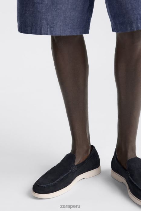 Zara hombres mocasines casuales de gamuza BDP8J1272 calzado azul oscuro
