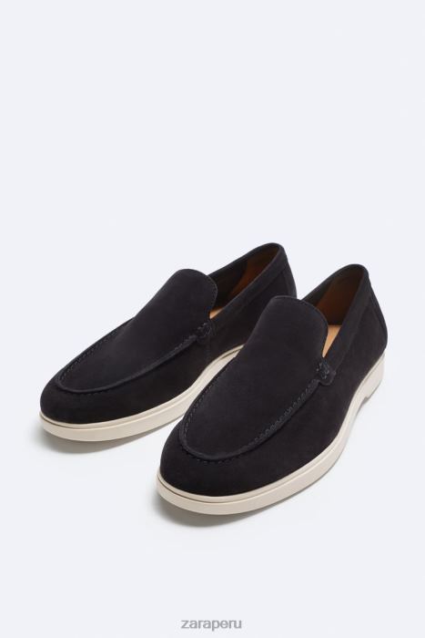 Zara hombres mocasines casuales de gamuza BDP8J1272 calzado azul oscuro