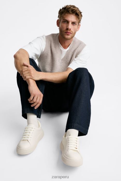 Zara hombres zapatillas con suela a rayas BDP8J1267 calzado blanco hueso