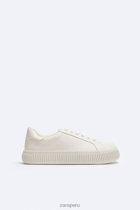 Zara hombres zapatillas con suela a rayas BDP8J1267 calzado blanco hueso