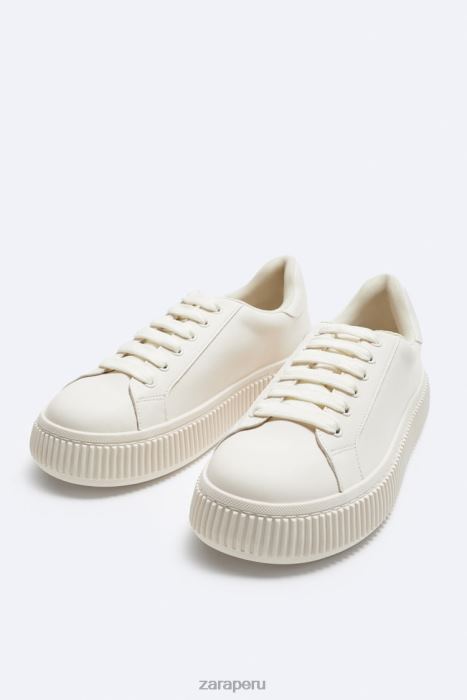 Zara hombres zapatillas con suela a rayas BDP8J1267 calzado blanco hueso