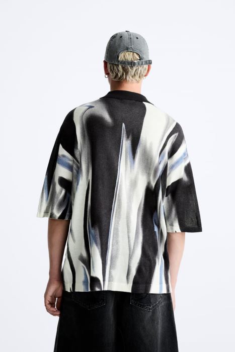 Zara hombres polo de punto con estampado abstracto BDP8J1228 ropa grisáceo