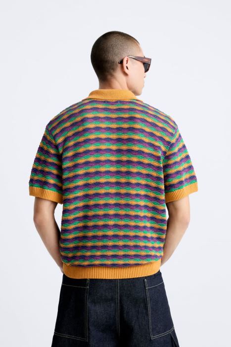 Zara hombres polo de punto con textura geométrica BDP8J1226 ropa Azul marino