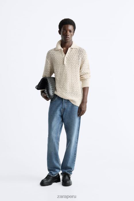Zara hombres polo de punto de crochet texturizado BDP8J1234 ropa crudo
