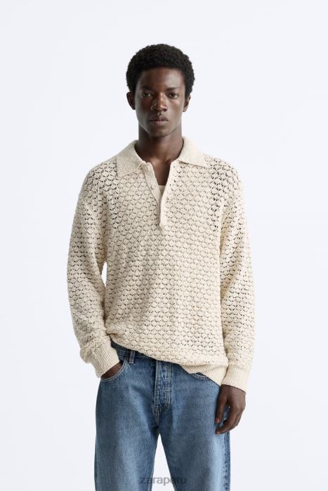 Zara hombres polo de punto de crochet texturizado BDP8J1234 ropa crudo
