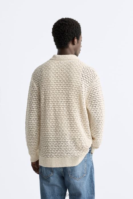 Zara hombres polo de punto de crochet texturizado BDP8J1234 ropa crudo
