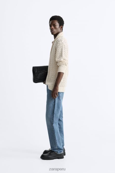 Zara hombres polo de punto de crochet texturizado BDP8J1234 ropa crudo