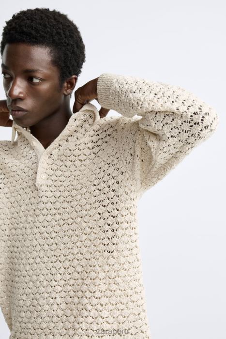 Zara hombres polo de punto de crochet texturizado BDP8J1234 ropa crudo