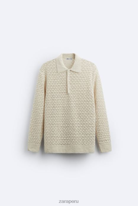 Zara hombres polo de punto de crochet texturizado BDP8J1234 ropa crudo