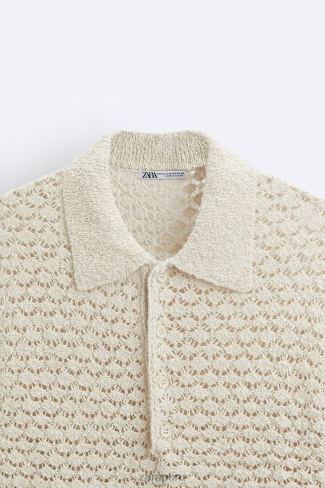 Zara hombres polo de punto de crochet texturizado BDP8J1234 ropa crudo