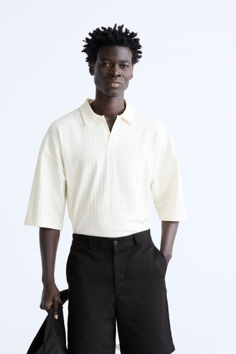 Zara hombres polo texturizado BDP8J1223 ropa beige