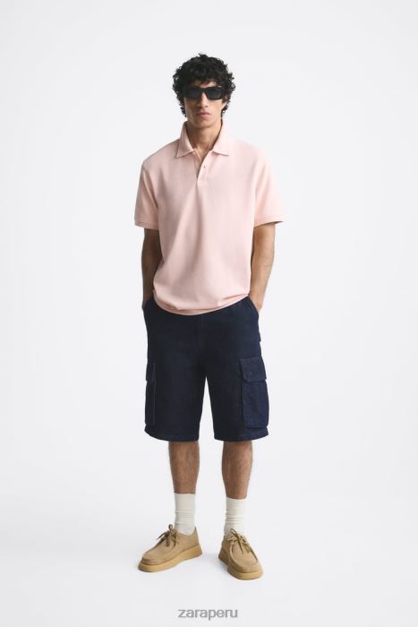 Zara hombres polo texturizado BDP8J1229 ropa rosa descolorido