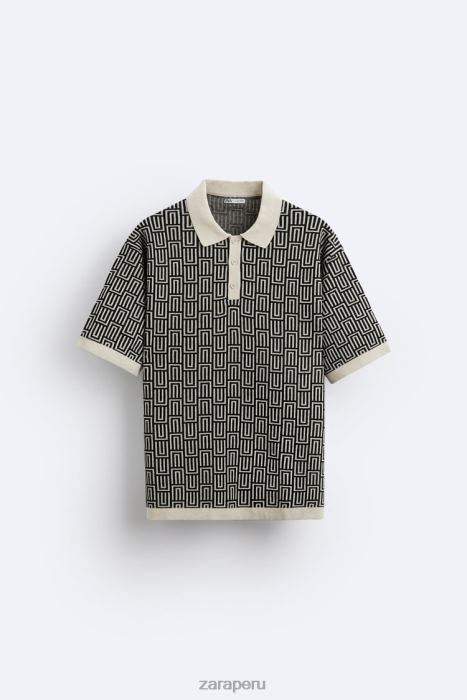 Zara hombres suéter tipo polo de punto geométrico en jacquard BDP8J1225 ropa crudo
