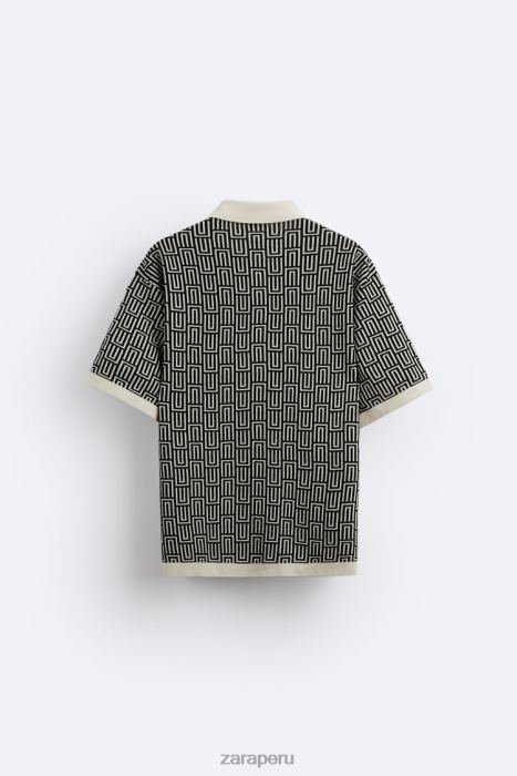 Zara hombres suéter tipo polo de punto geométrico en jacquard BDP8J1225 ropa crudo