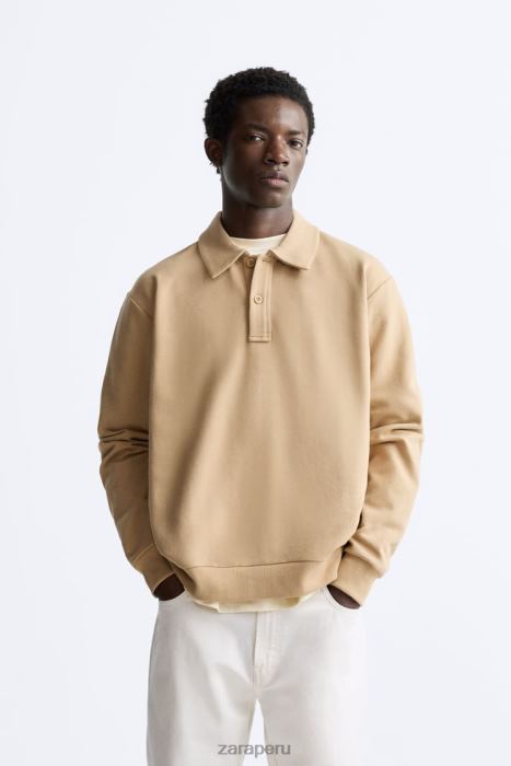 Zara hombres sudadera polo BDP8J1232 ropa bronceado suave