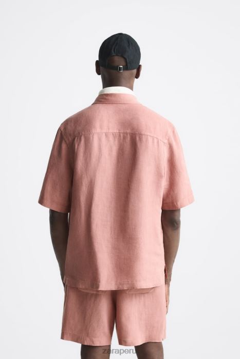 Zara hombres camisa 100% lino BDP8J1018 ropa rosa