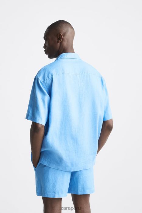 Zara hombres camisa 100% lino BDP8J1019 ropa azulado