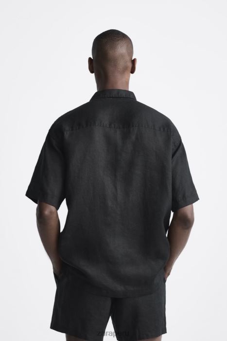 Zara hombres camisa 100% lino BDP8J1020 ropa negro