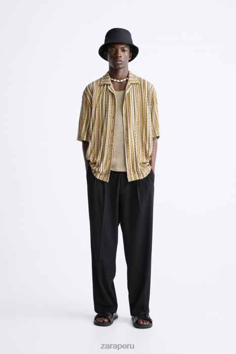 Zara hombres camisa a rayas jacquard BDP8J989 ropa crudo/amarillo