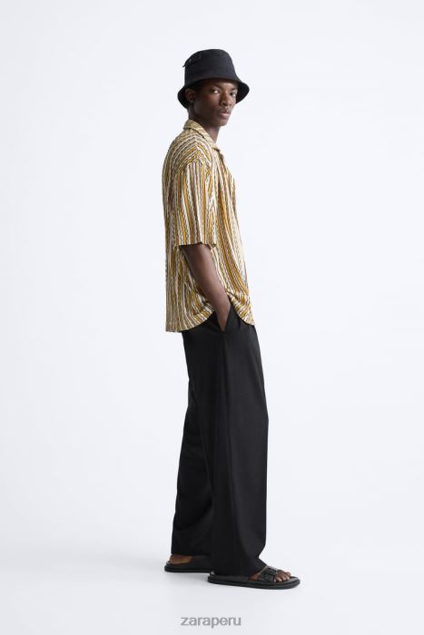 Zara hombres camisa a rayas jacquard BDP8J989 ropa crudo/amarillo