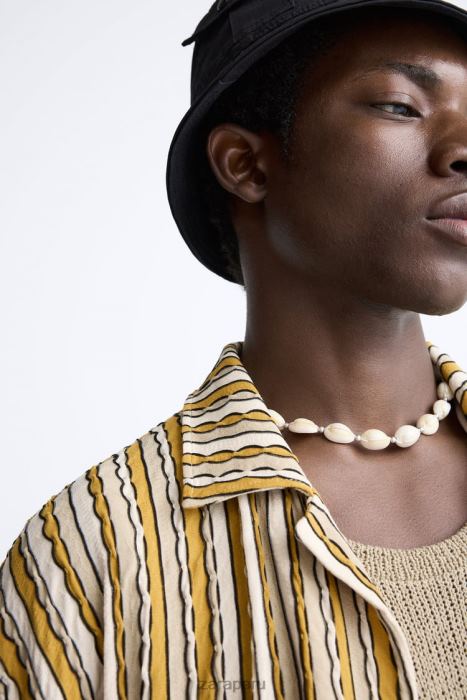 Zara hombres camisa a rayas jacquard BDP8J989 ropa crudo/amarillo