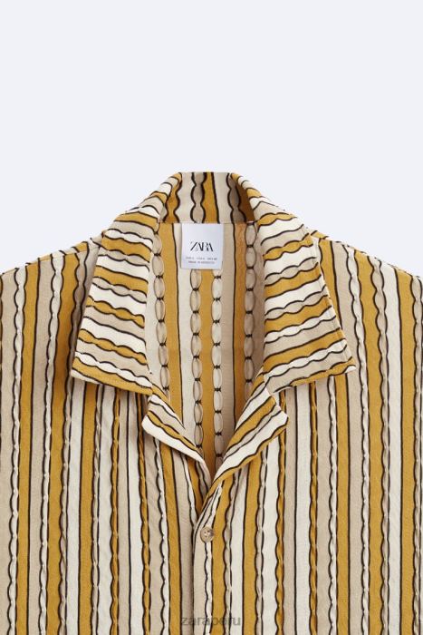 Zara hombres camisa a rayas jacquard BDP8J989 ropa crudo/amarillo