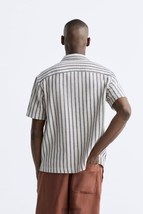 Zara hombres camisa a rayas jacquard BDP8J990 ropa Azul marino