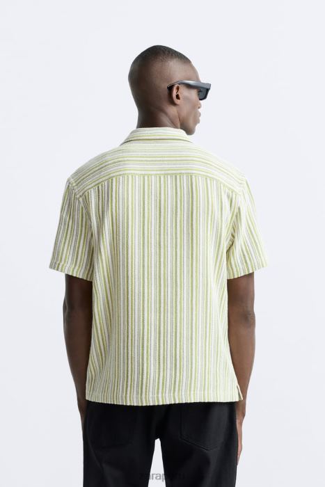 Zara hombres camisa a rayas jacquard BDP8J991 ropa verde lima
