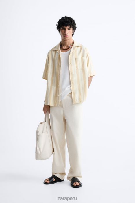 Zara hombres camisa a rayas jacquard BDP8J993 ropa amarillo