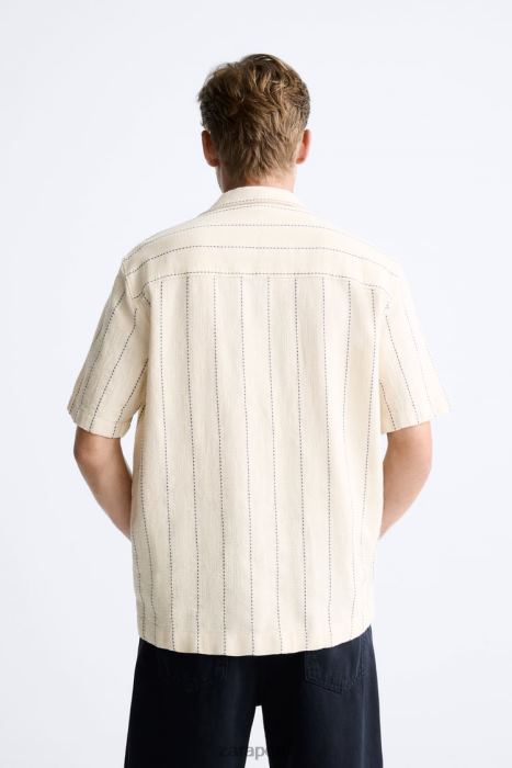 Zara hombres camisa a rayas texturizada BDP8J968 ropa beige