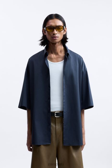 Zara hombres camisa boxy fit edición limitada BDP8J1186 ropa Azul marino