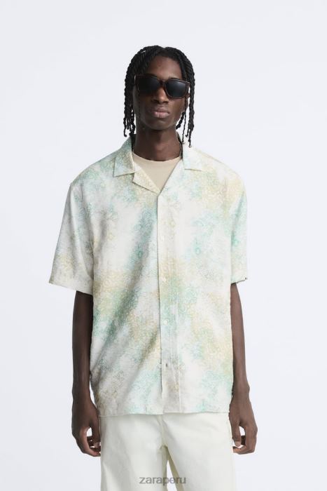Zara hombres camisa con estampado abstracto BDP8J973 ropa verdoso